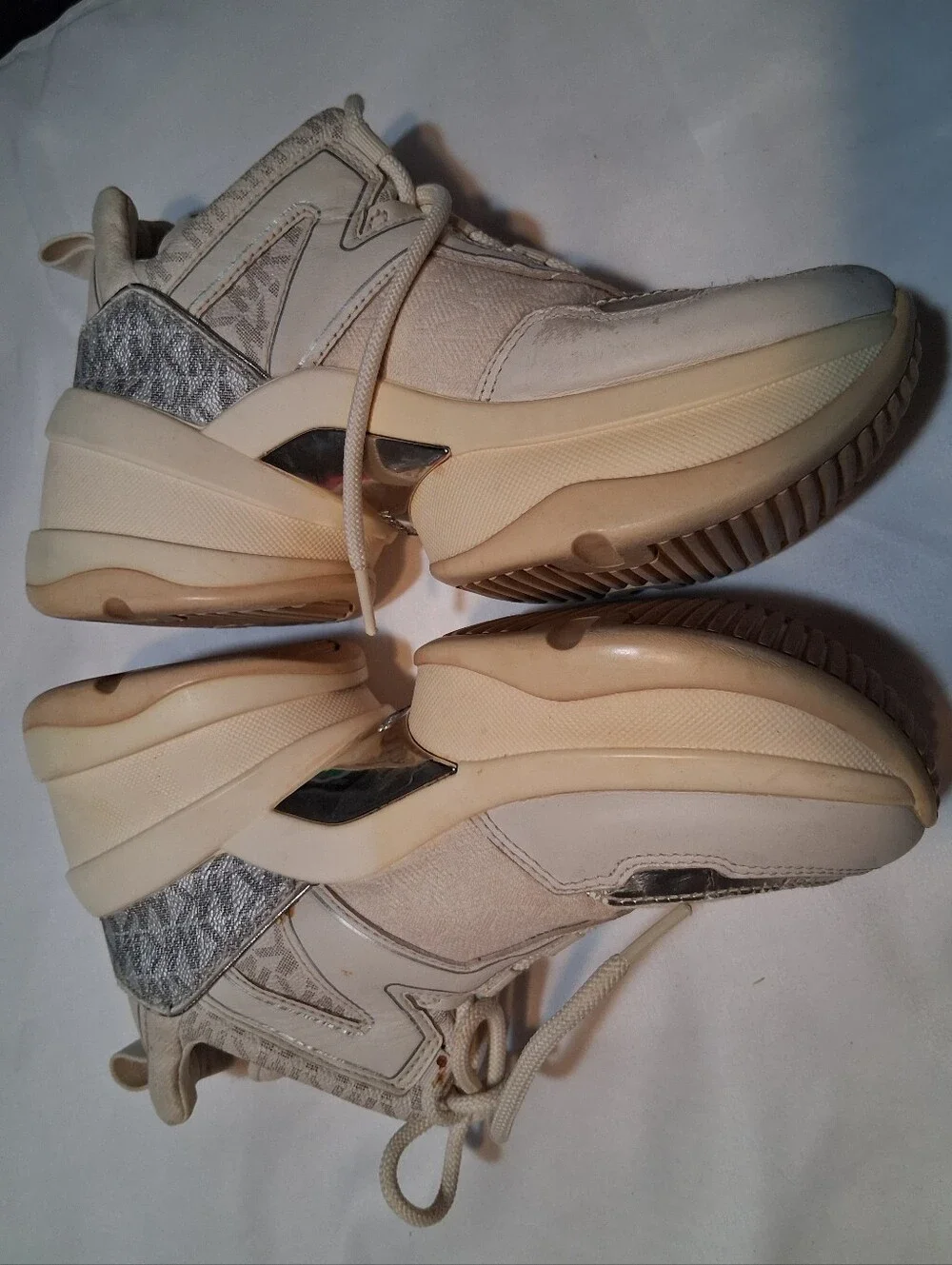 Michael Kors Olympia Chunky Platform Cream Sneakers Pink Grey Accents Y2k Active